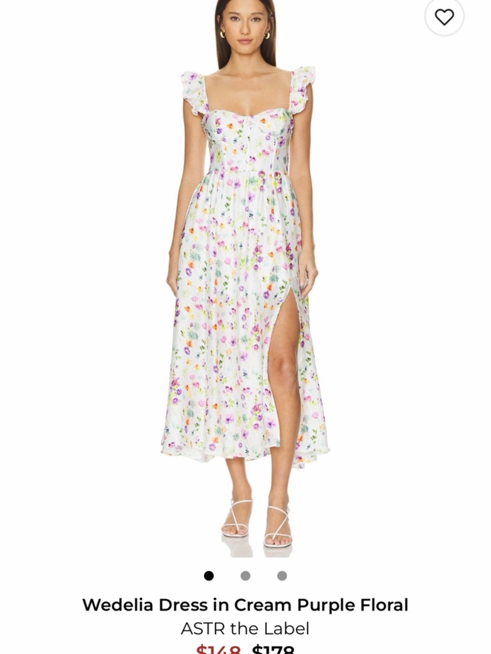 Astr Cream Floral Midi Dress with Purple Accents